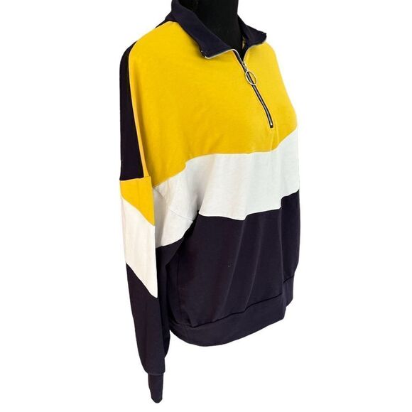Shein color block 1/4 zip long sleeved sweatshirt with French terry lining sz M. - Picture 4 of 4